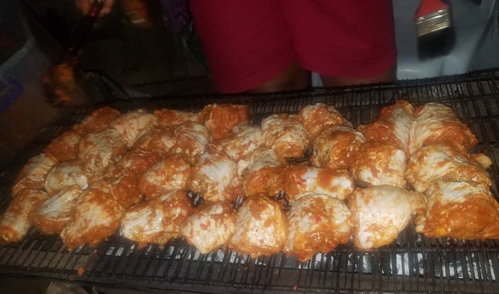 Whole golden charcoal barbecue chicken
